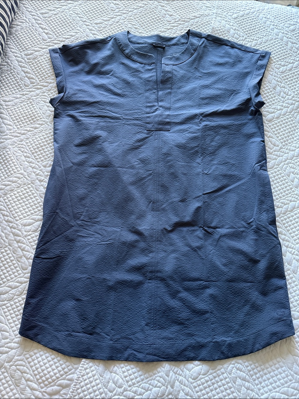 NWT Vineyard Vines Navy Performance Cap-Sleeve Tunic Dress Sz L